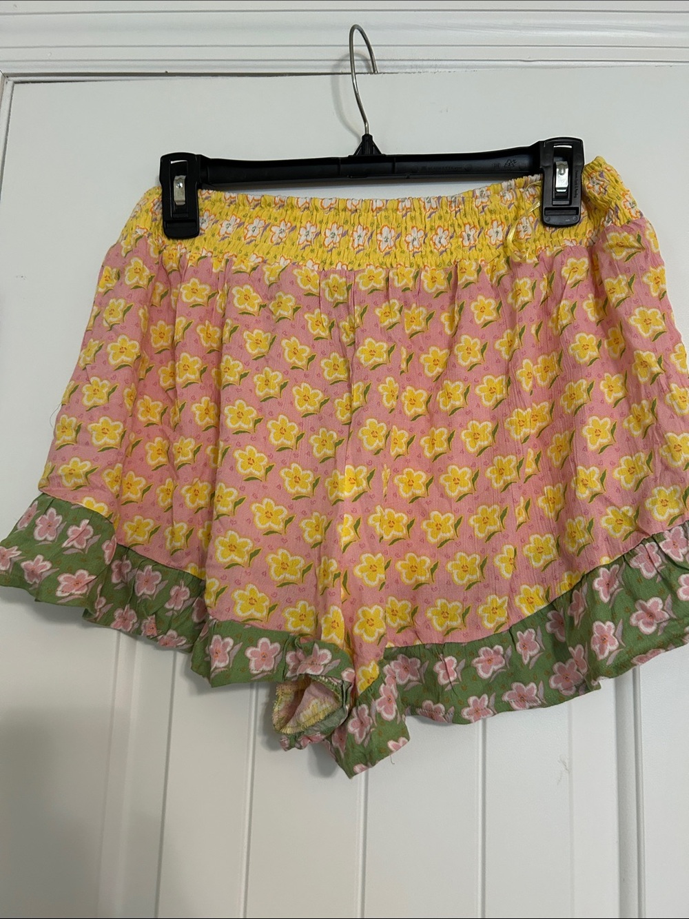 Floral Smocked Tank Top and Ruffled Shorts Set in Pink & Yellow - Picture 8 of 9